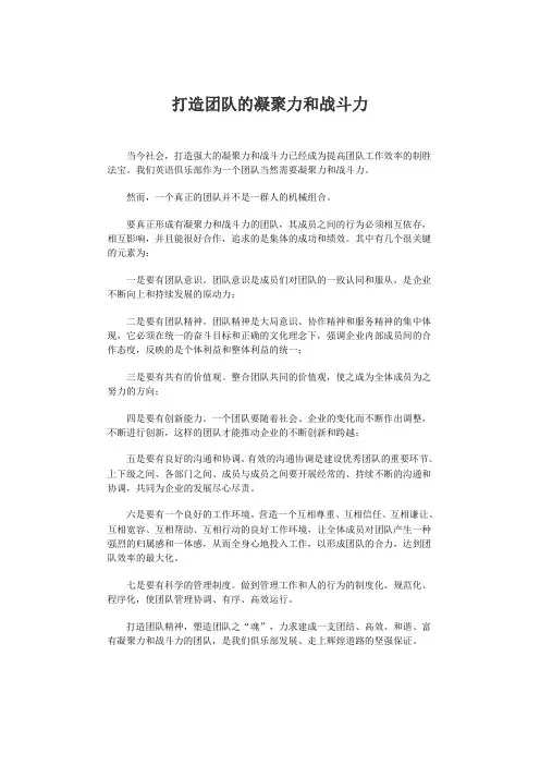 打造团队的凝聚力和战斗力