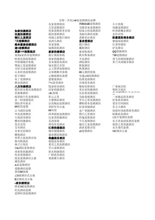 全国一共有146家连锁酒店品牌