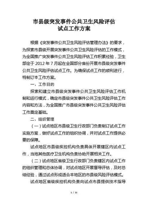 市县级突发事件公共卫生风险评估试点工作方案