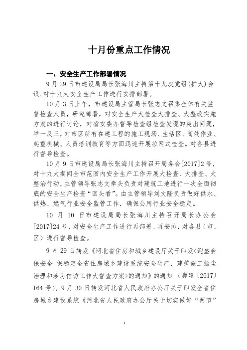 十月份重点工作情况