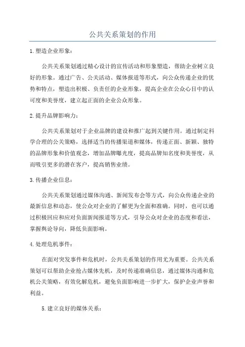 公共关系策划的作用
