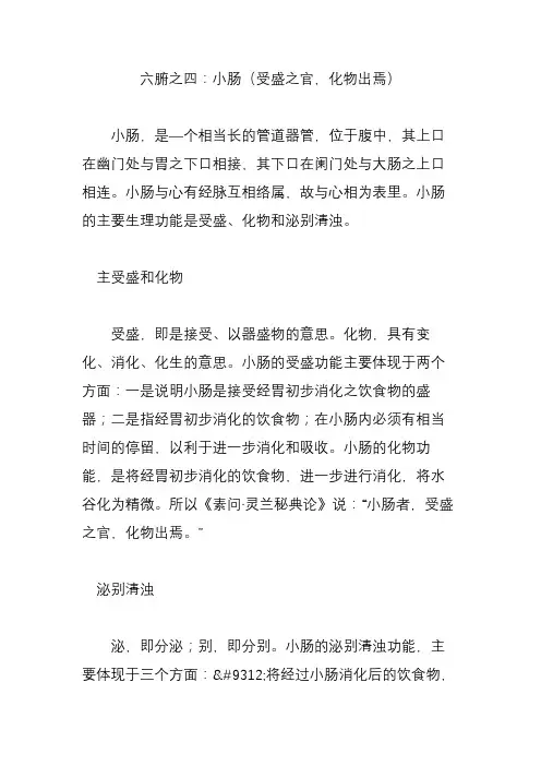 六腑之四：小肠(受盛之官,化物出焉)