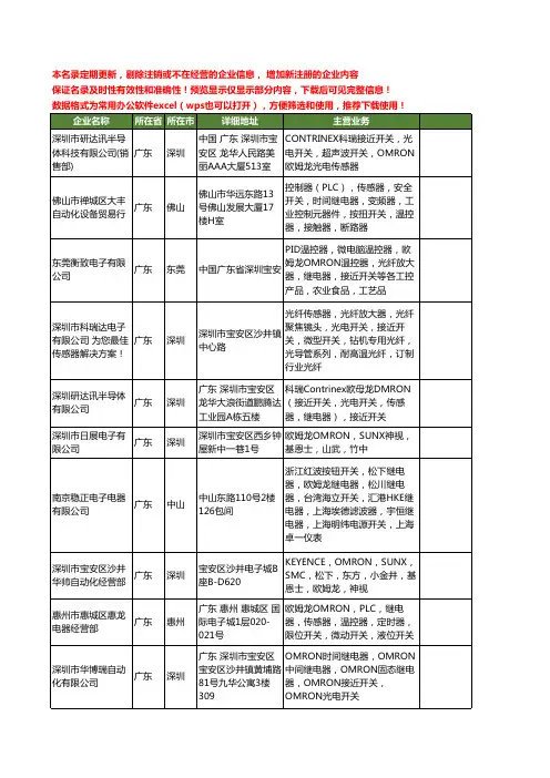 新版广东省欧姆龙OMRON工商企业公司商家名录名单联系方式大全100家