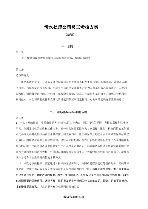 污水处理公司员工考核方案