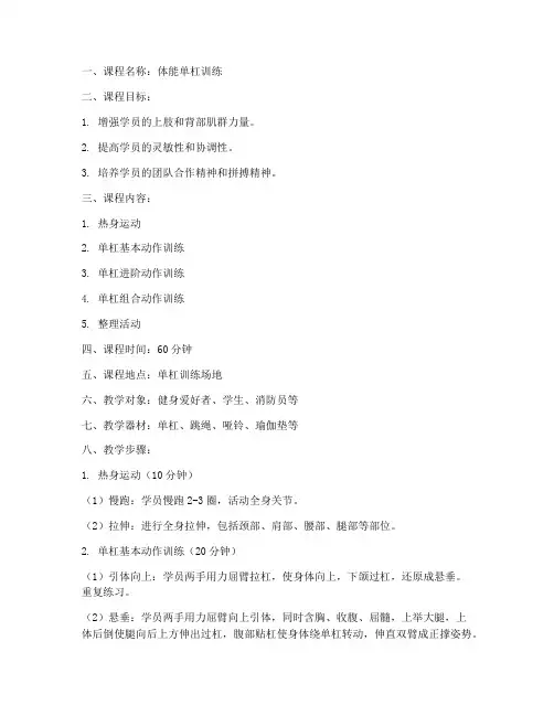 体能单杠训练教案模板范文