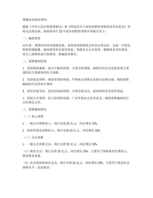 本级财政预算申请报告