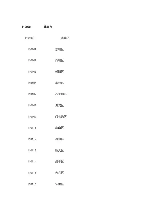 身份证前6位地区对照表