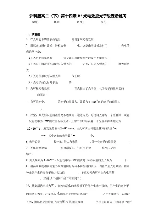 高中沪科版高二(下)第十四章B2.光电效应光子说课后练习[答案解析]