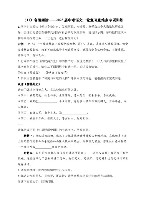2023年中考语文一轮复习重难点专项训练  (11)名著阅读