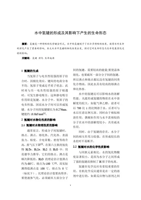 水中氢键的形成及其对生命演化的影响