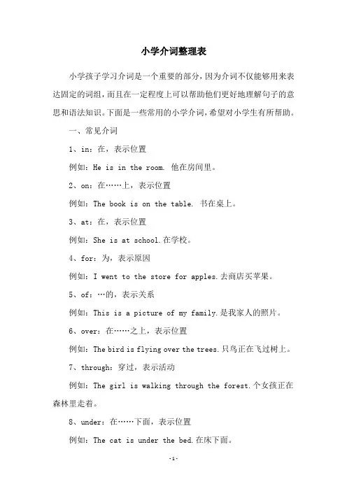 小学介词整理表