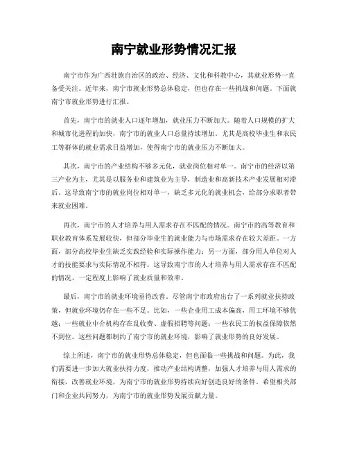 南宁就业形势情况汇报