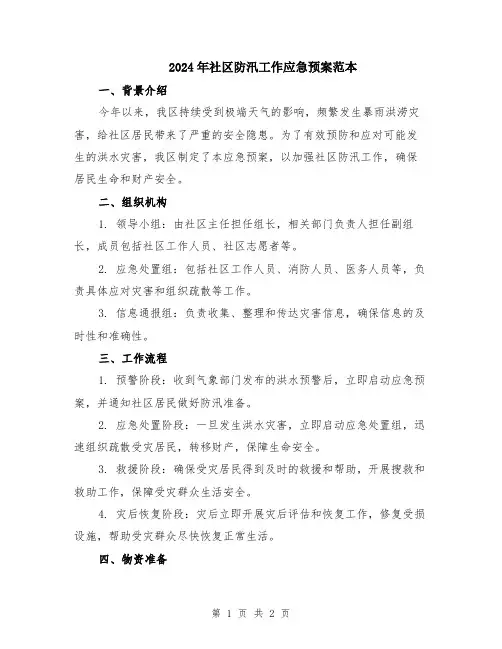 2024年社区防汛工作应急预案范本