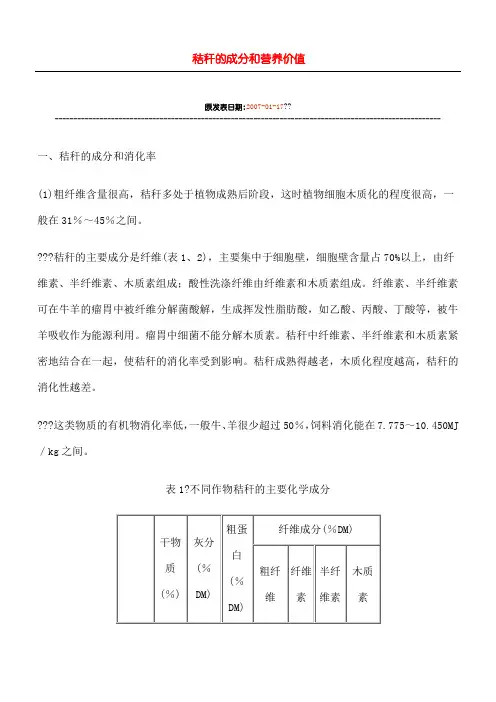 秸秆的成分和营养价值