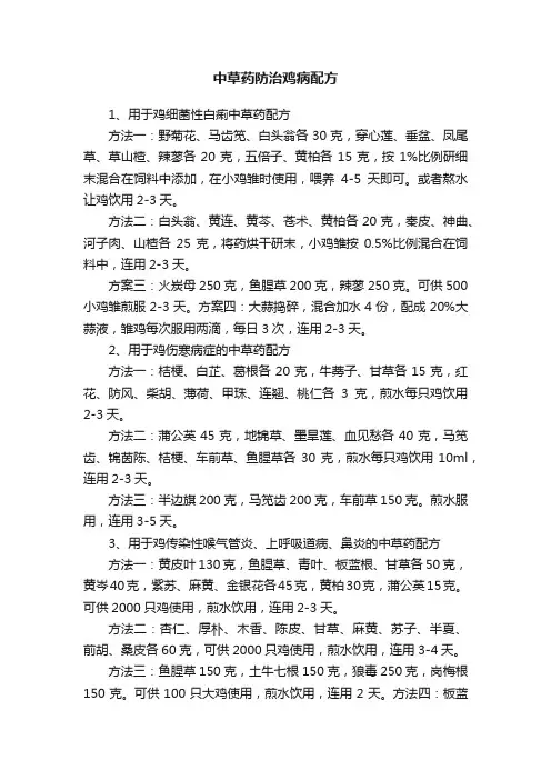 中草药防治鸡病配方