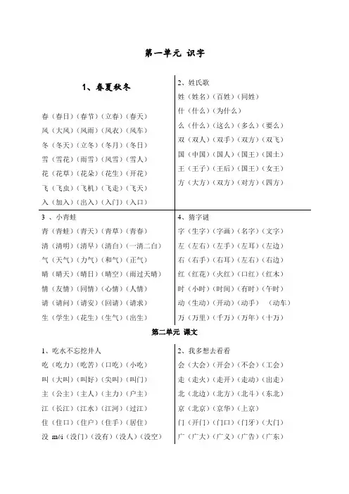 部编版(统编)一年级语文下册【生字表】组词
