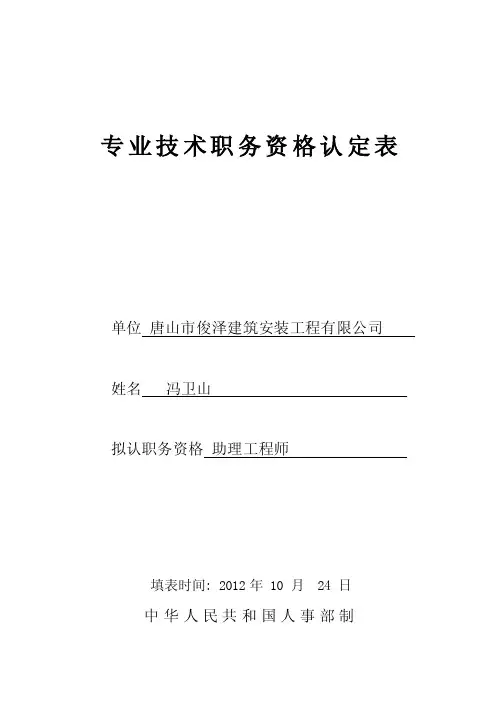 职称认定表——精选推荐