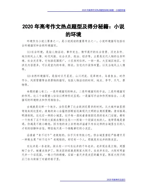 2020年高考作文热点题型及得分秘籍：小说的环境 