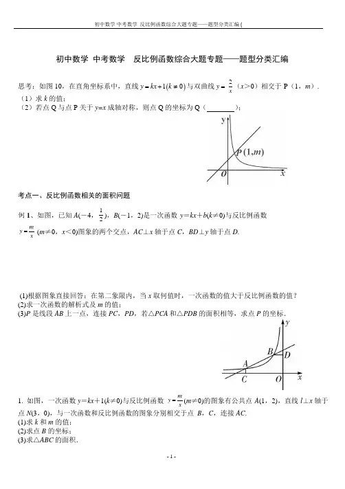 初中数学 中考数学  反比例函数综合大题专题——题型分类汇编 (