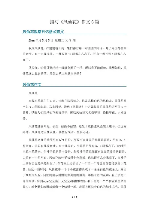 描写《凤仙花》作文6篇