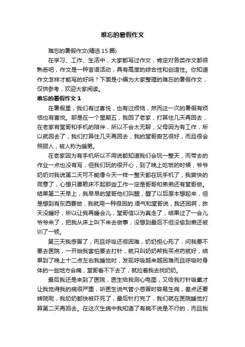 难忘的暑假作文