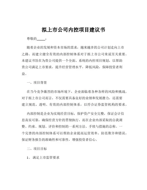 拟上市公司内控项目建议书