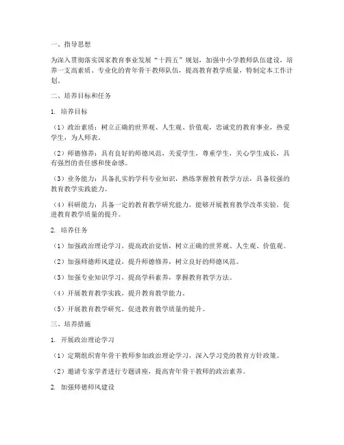 中小学青年骨干教师培养工作计划