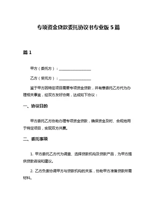 专项资金贷款委托协议书专业版5篇