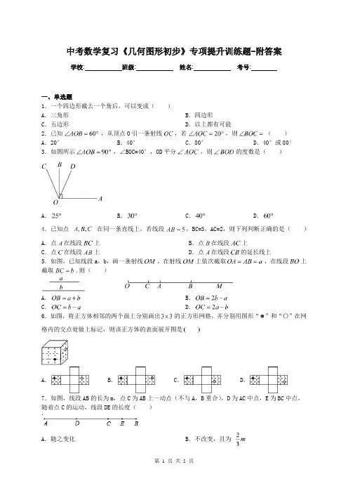 中考数学复习《几何图形初步》专项提升训练题-附答案