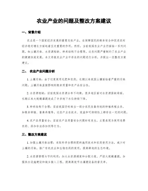 农业产业的问题及整改方案建议