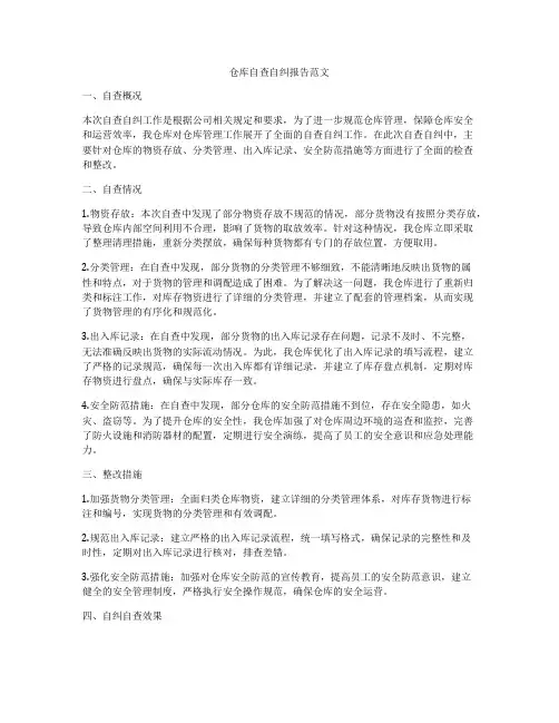 仓库自查自纠报告范文