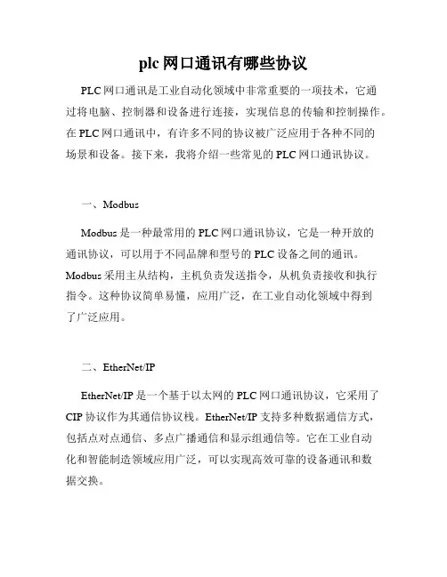 plc网口通讯有哪些协议