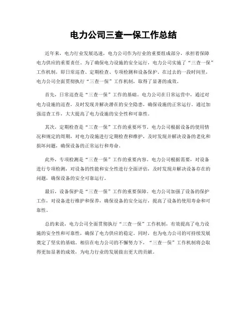 电力公司三查一保工作总结