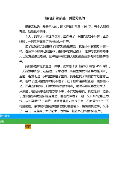《麻雀》读后感：爱是无私的