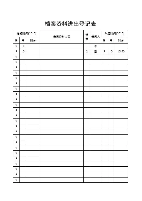 档案资料进出登记表