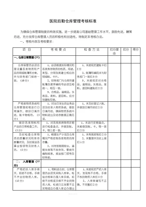 医院后勤仓库管理考核标准