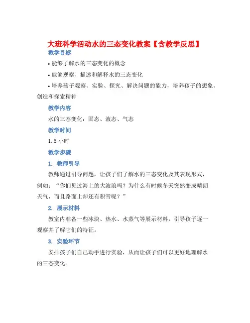 大班科学活动水的三态变化教案【含教学反思】