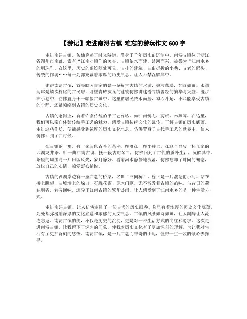 【游记】走进南浔古镇 难忘的游玩作文600字