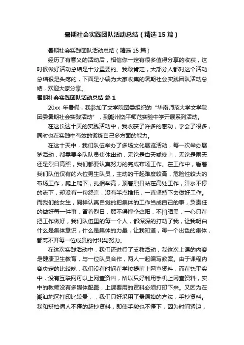 暑期社会实践团队活动总结（精选15篇）