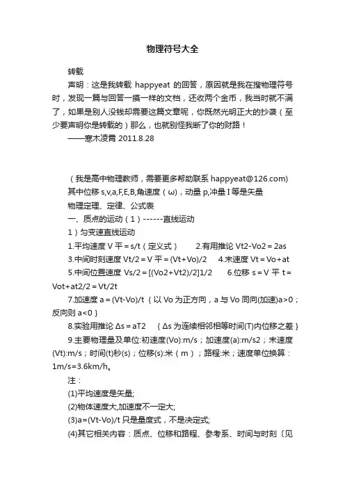 物理符号大全