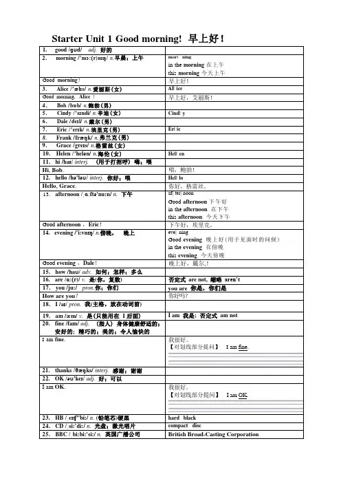 人教版七年级上册 Starter unit1-starter unit 3 词汇讲义