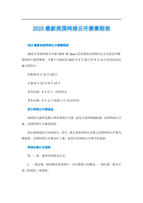 2023最新美国网球公开赛赛程表