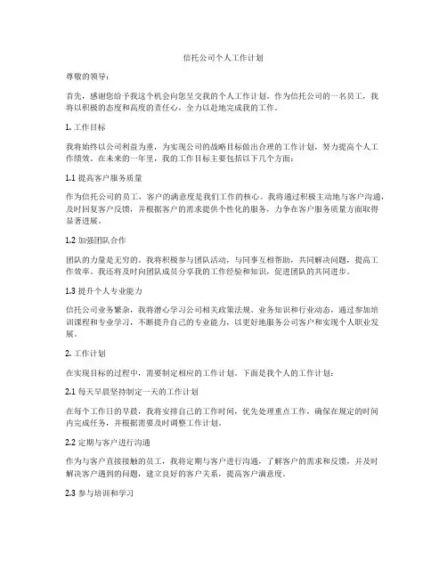 信托公司个人工作计划