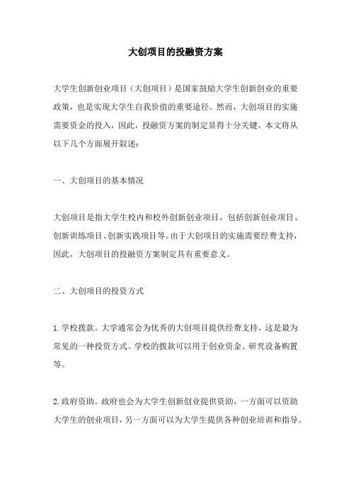 大创项目的投融资方案
