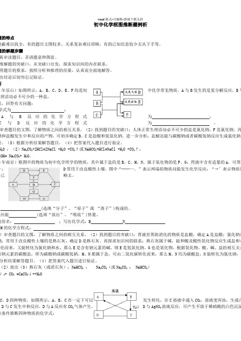 初中化学框图推断题例析
