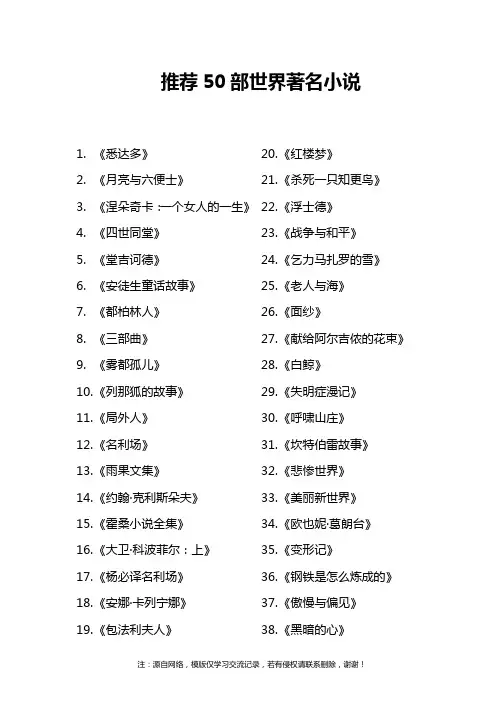推荐50部世界著名小说