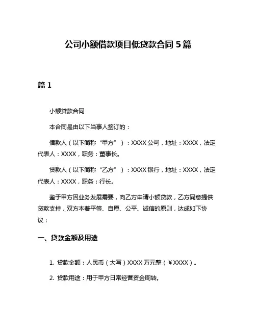 公司小额借款项目低贷款合同5篇