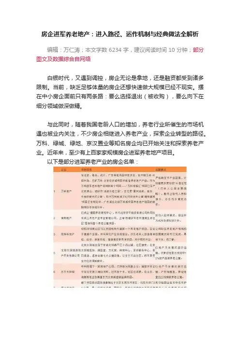 房企进军养老地产：进入路径、运作机制与经典做法全解析