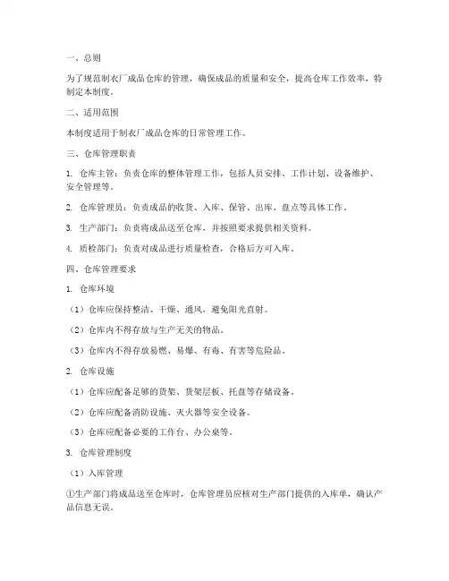 制衣厂成品仓库管理制度