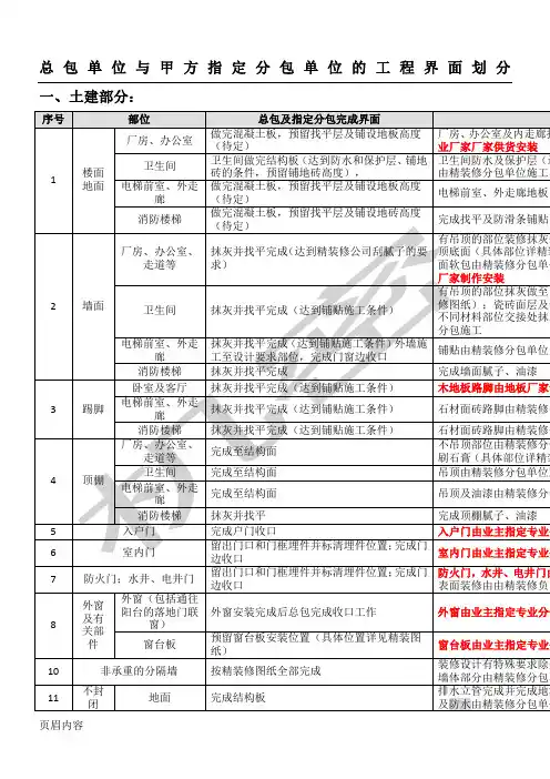 现场施工阶段现场施工段工作界面划分